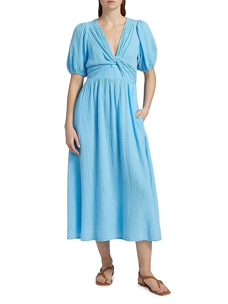 Lawsyn Cotton Twist-Front A-Line Midi-Dress