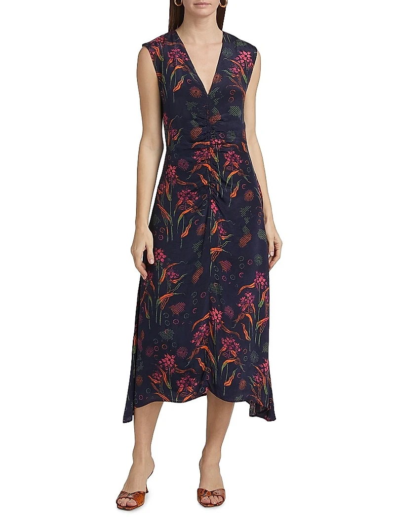 Arrecifes Tora Abstract Floral Midi-Dress