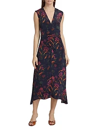 Arrecifes Tora Abstract Floral Midi-Dress