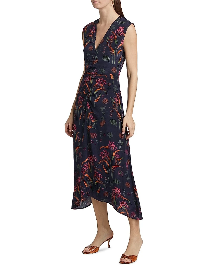 Arrecifes Tora Abstract Floral Midi-Dress