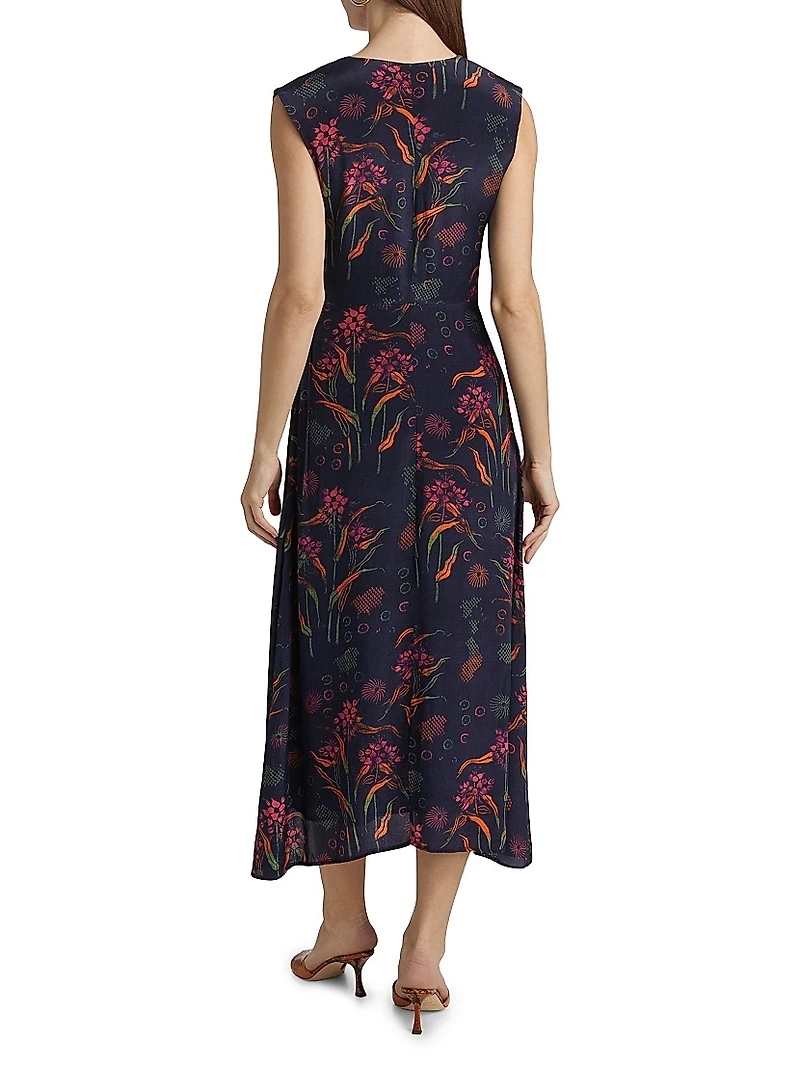 Arrecifes Tora Abstract Floral Midi-Dress