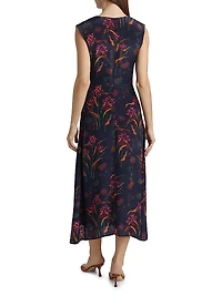 Arrecifes Tora Abstract Floral Midi-Dress