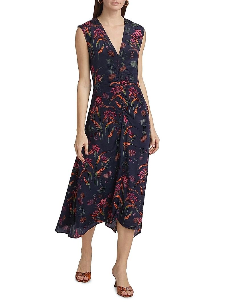 Arrecifes Tora Abstract Floral Midi-Dress