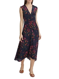 Arrecifes Tora Abstract Floral Midi-Dress