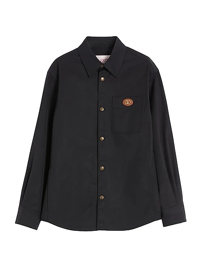 Nylon Shirt Jacket with Rubberized V Detail