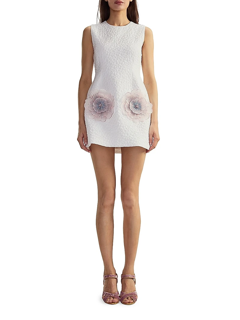 Jacquard 3D Flower Pocket A-Line Minidress