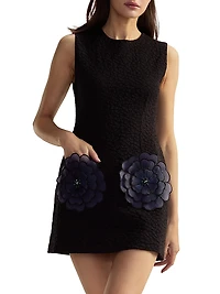 Jacquard 3D Flower Pocket A-Line Minidress