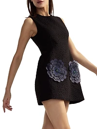 Jacquard 3D Flower Pocket A-Line Minidress