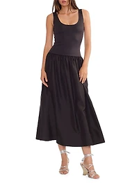 Mixed Media Dropwaist A-Line Midi-Dress