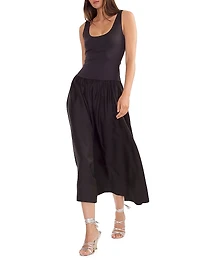 Mixed Media Dropwaist A-Line Midi-Dress