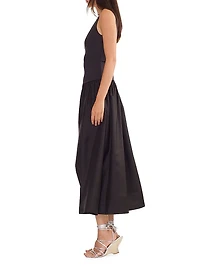 Mixed Media Dropwaist A-Line Midi-Dress