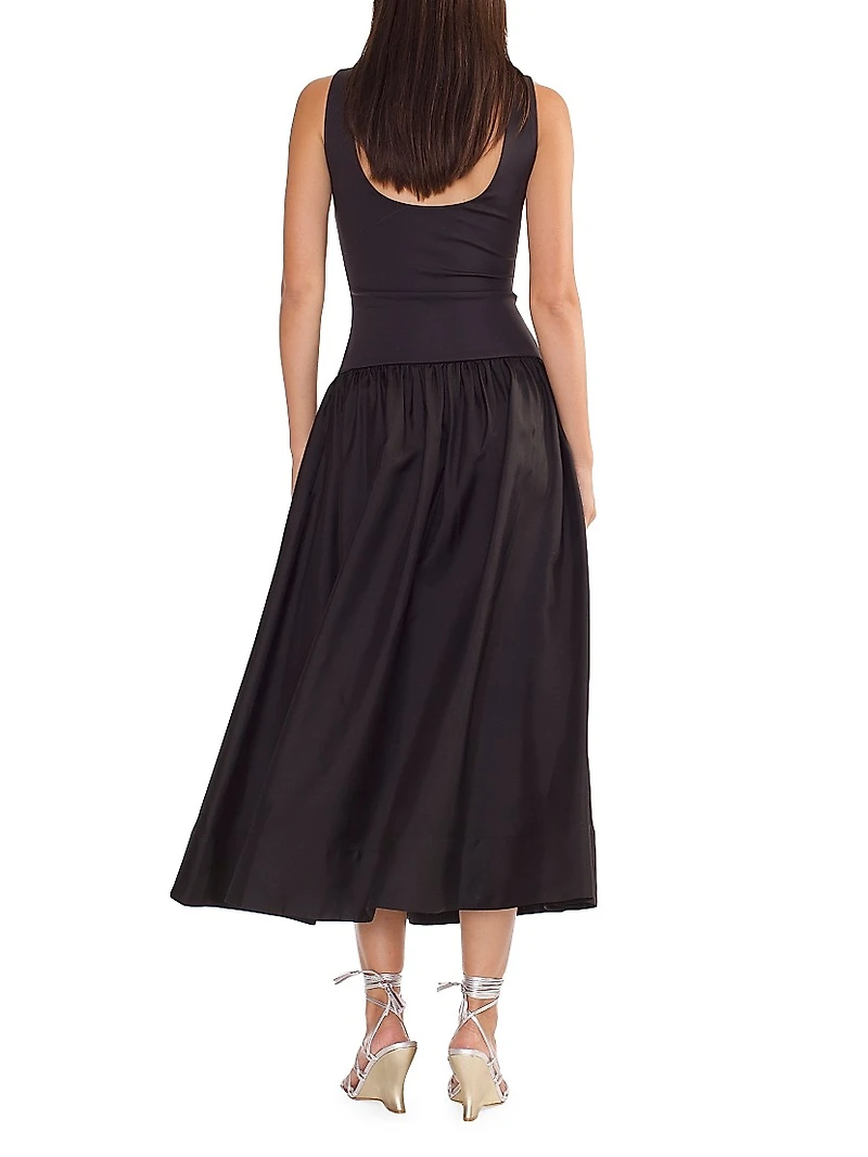 Mixed Media Dropwaist A-Line Midi-Dress