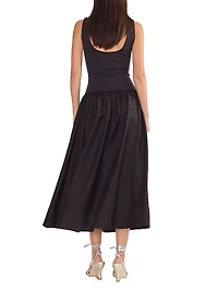 Mixed Media Dropwaist A-Line Midi-Dress