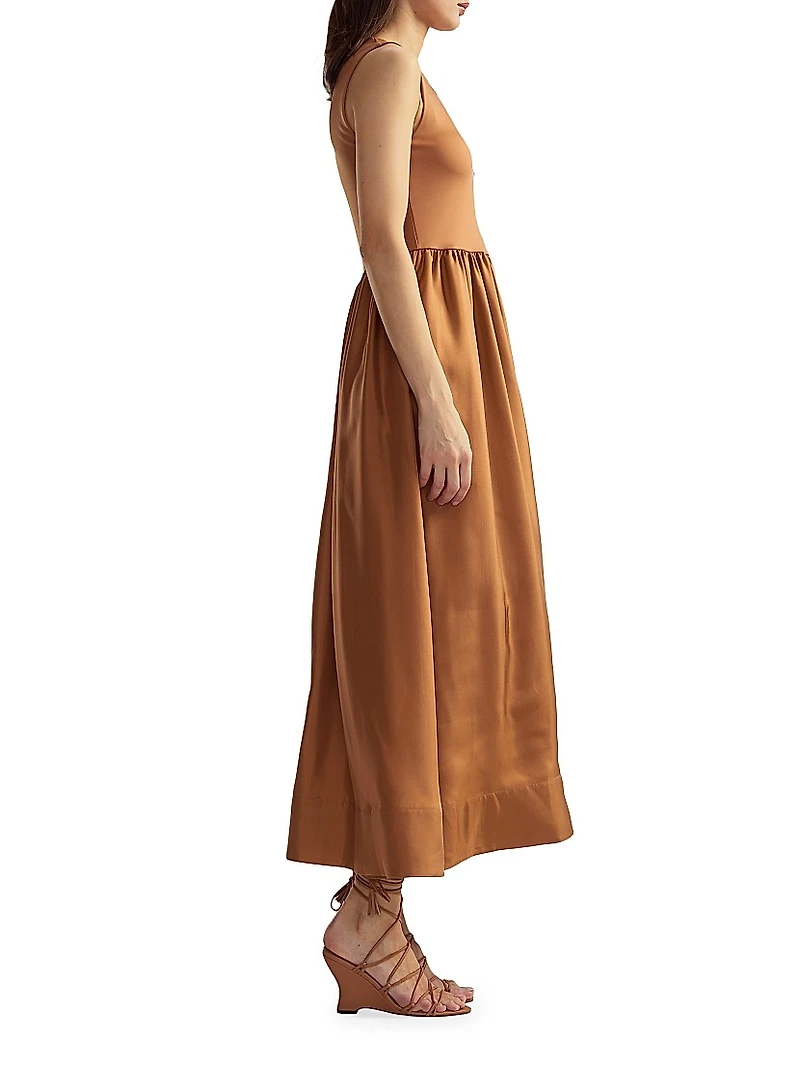Stretch Silk Zip-Front Maxi Dress