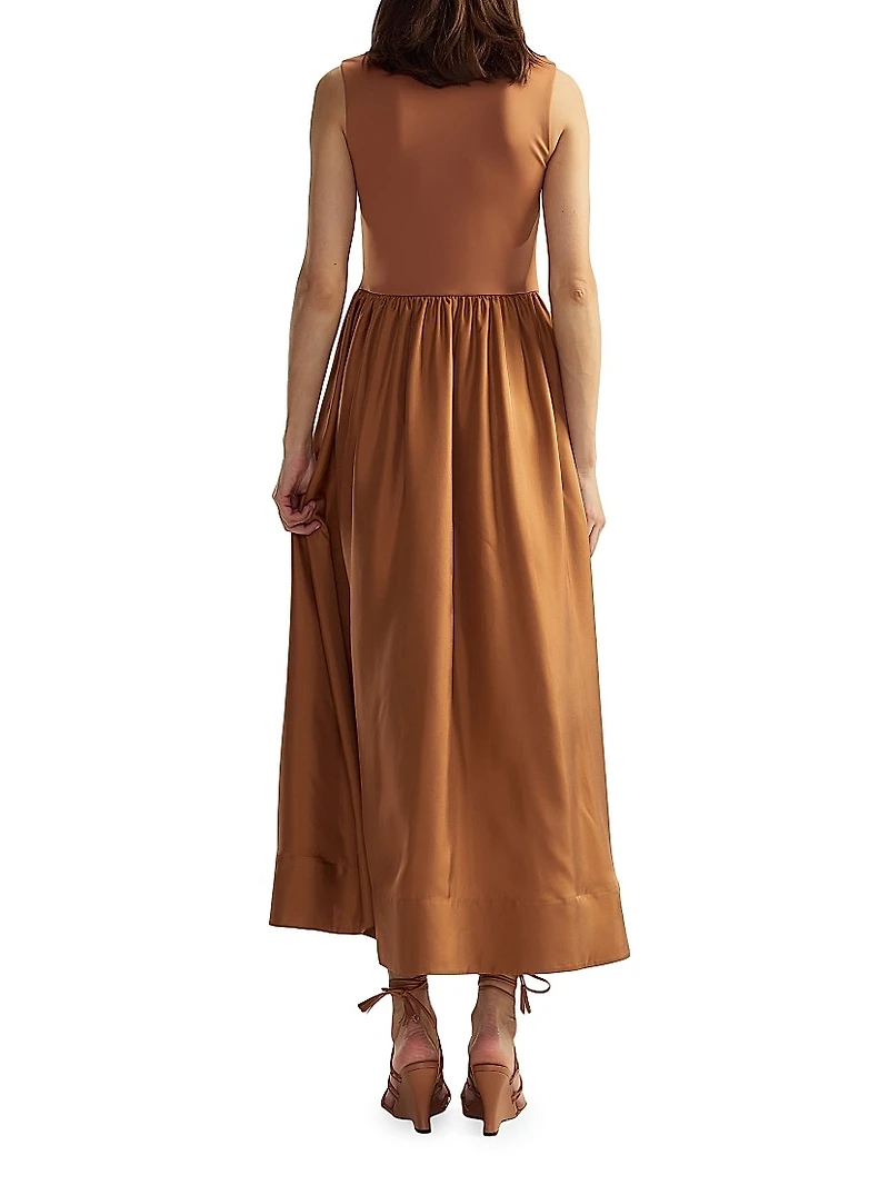 Stretch Silk Zip-Front Maxi Dress