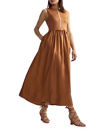 Stretch Silk Zip-Front Maxi Dress