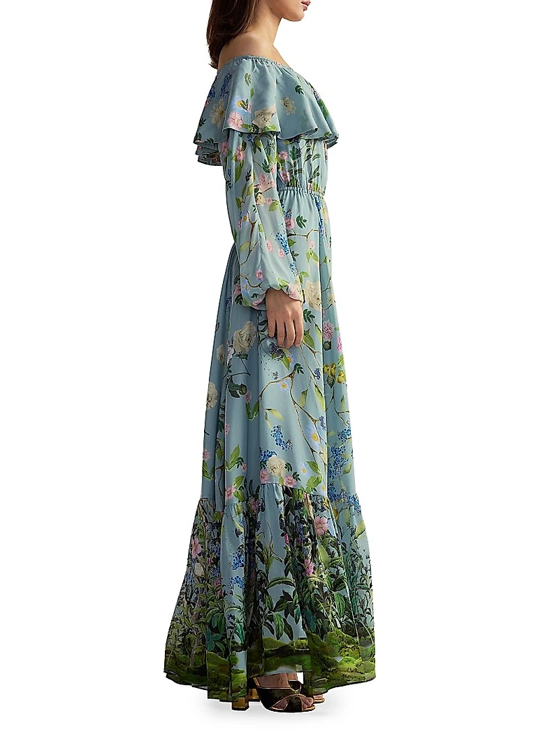 Floral Silk Off-The-Shoulder Maxi Dress