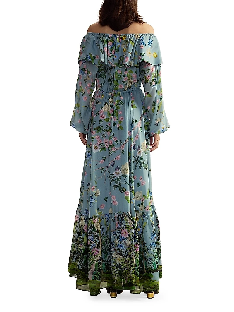Floral Silk Off-The-Shoulder Maxi Dress