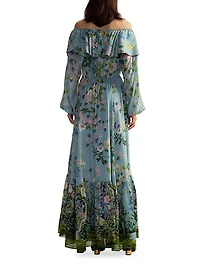 Floral Silk Off-The-Shoulder Maxi Dress