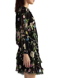 Floral Silk Dropwaist Ruffled-Hem Minidress