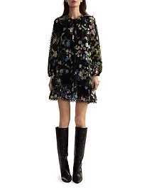 Floral Silk Dropwaist Ruffled-Hem Minidress