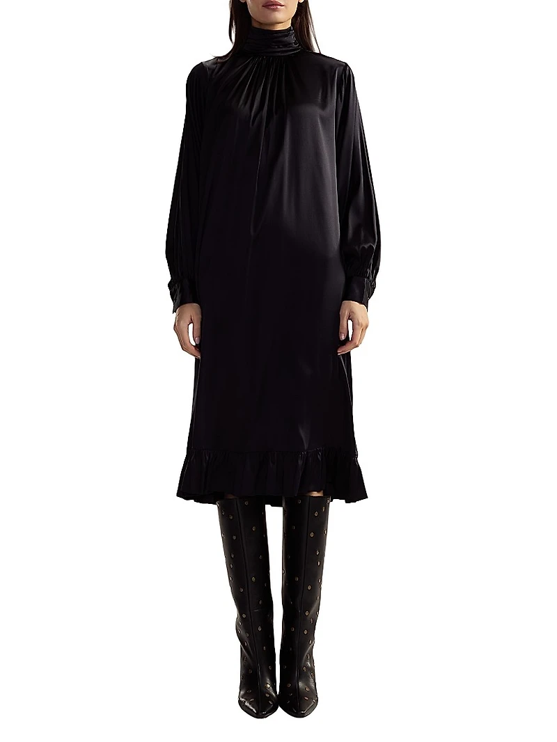 Ruffled Silk Charmeuse Midi-Dress