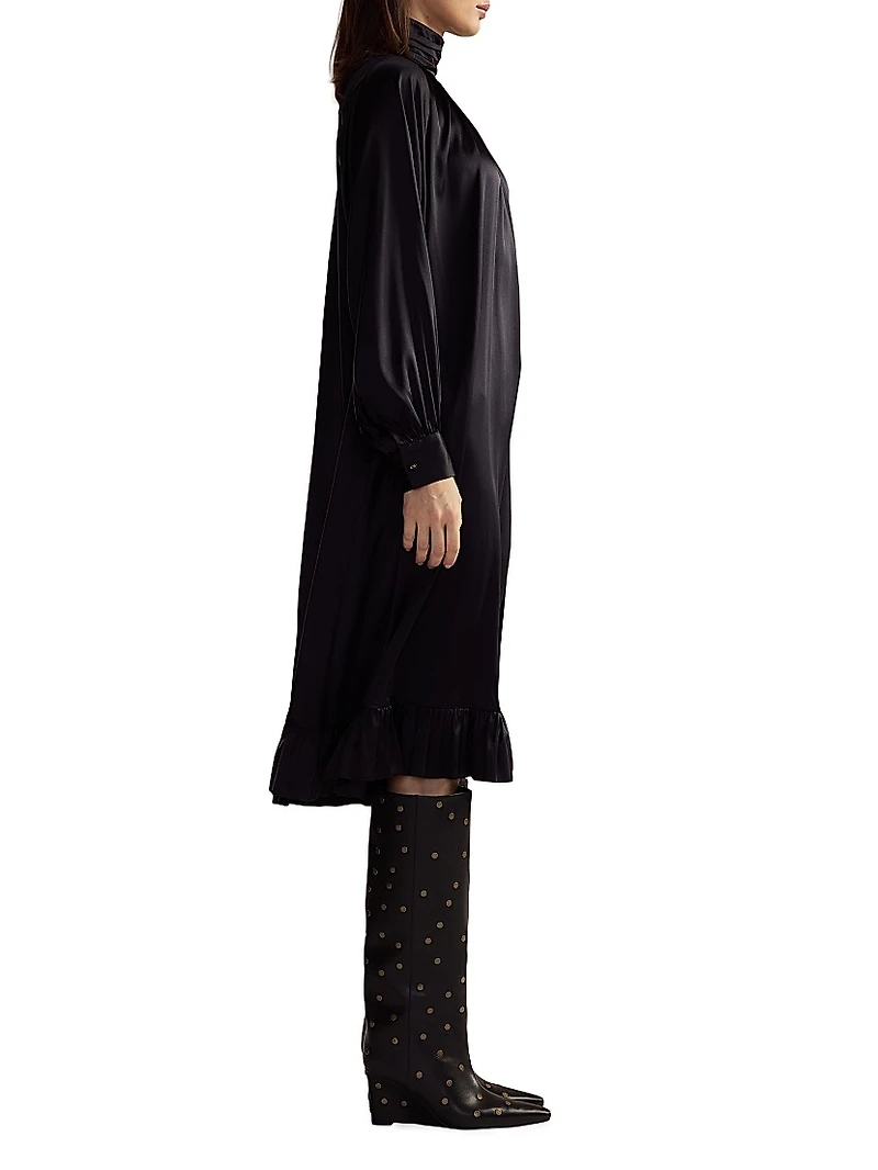 Ruffled Silk Charmeuse Midi-Dress