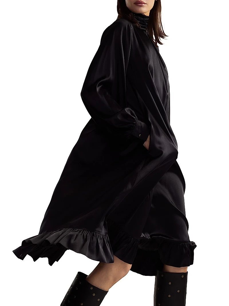 Ruffled Silk Charmeuse Midi-Dress