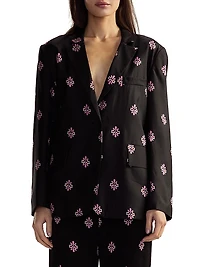 Floral Silk Twill Notch-Lapel Blazer