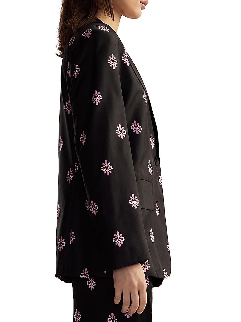 Floral Silk Twill Notch-Lapel Blazer