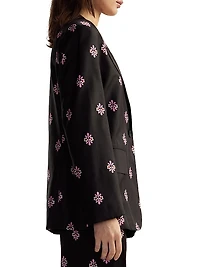 Floral Silk Twill Notch-Lapel Blazer