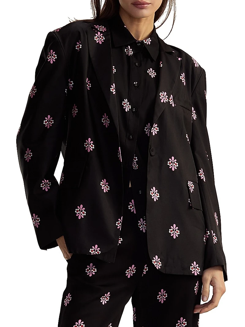 Floral Silk Twill Notch-Lapel Blazer