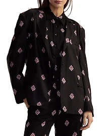 Floral Silk Twill Notch-Lapel Blazer