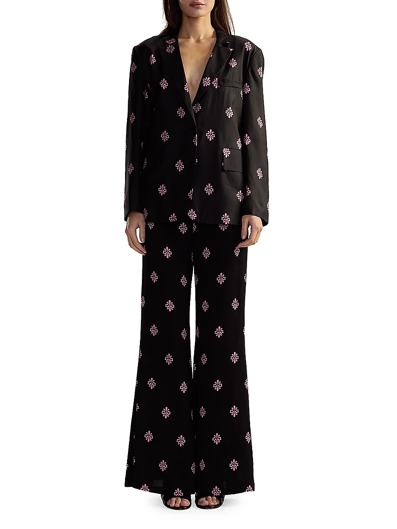 Floral Silk Twill Notch-Lapel Blazer