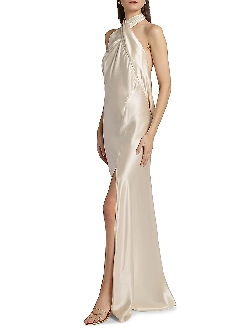 Darcy Satin Halterneck Gown
