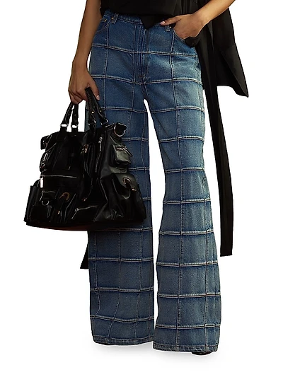 Windowpane Flared High-Rise Jeans
