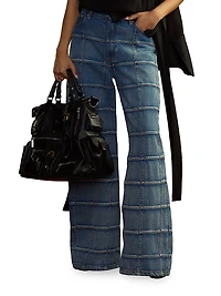 Windowpane Flared High-Rise Jeans