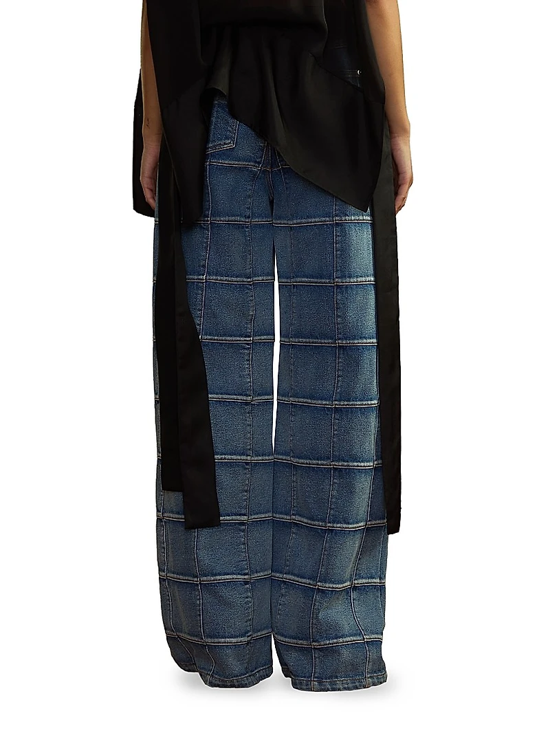 Windowpane Flared High-Rise Jeans