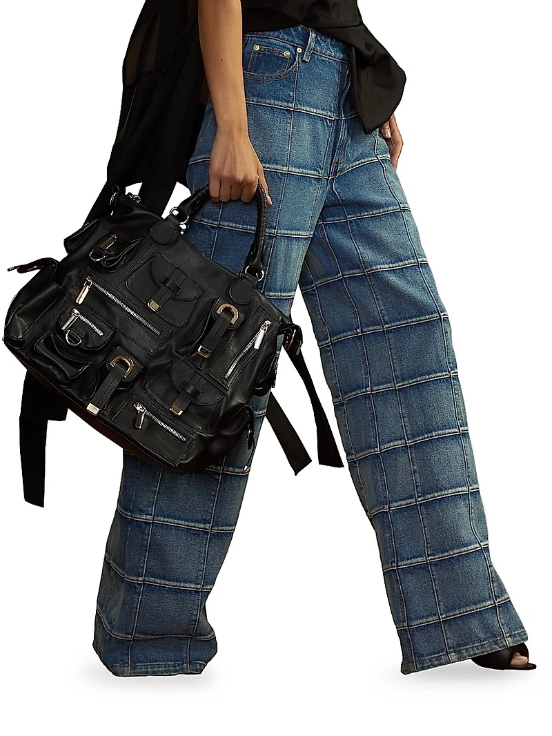 Windowpane Flared High-Rise Jeans