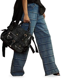 Windowpane Flared High-Rise Jeans