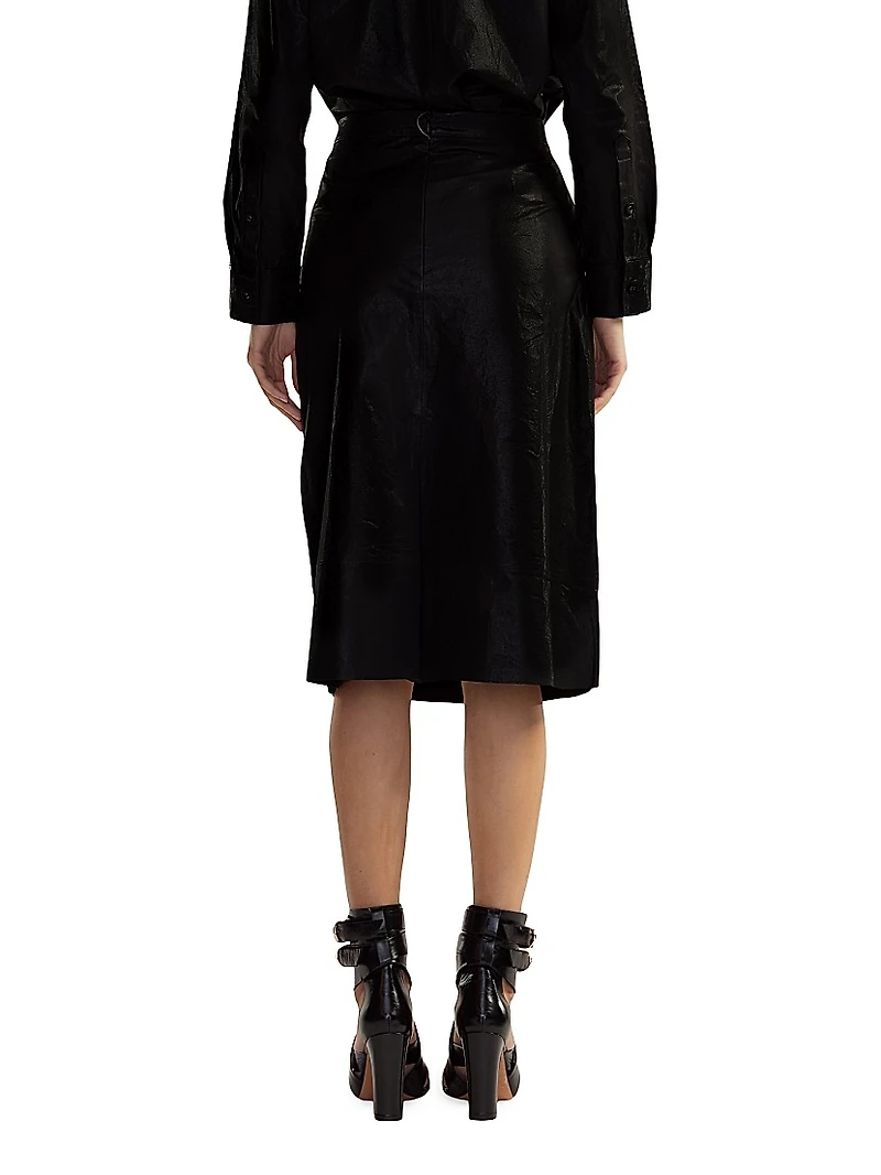 Leather High-Waisted Back-Slit Midi-Skirt