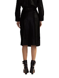 Leather High-Waisted Back-Slit Midi-Skirt