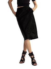 Leather High-Waisted Back-Slit Midi-Skirt