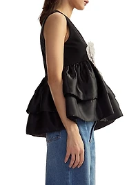 V-Neck Organza Flower Top