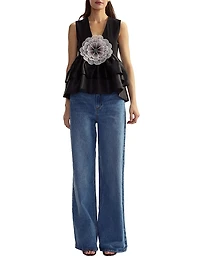 V-Neck Organza Flower Top