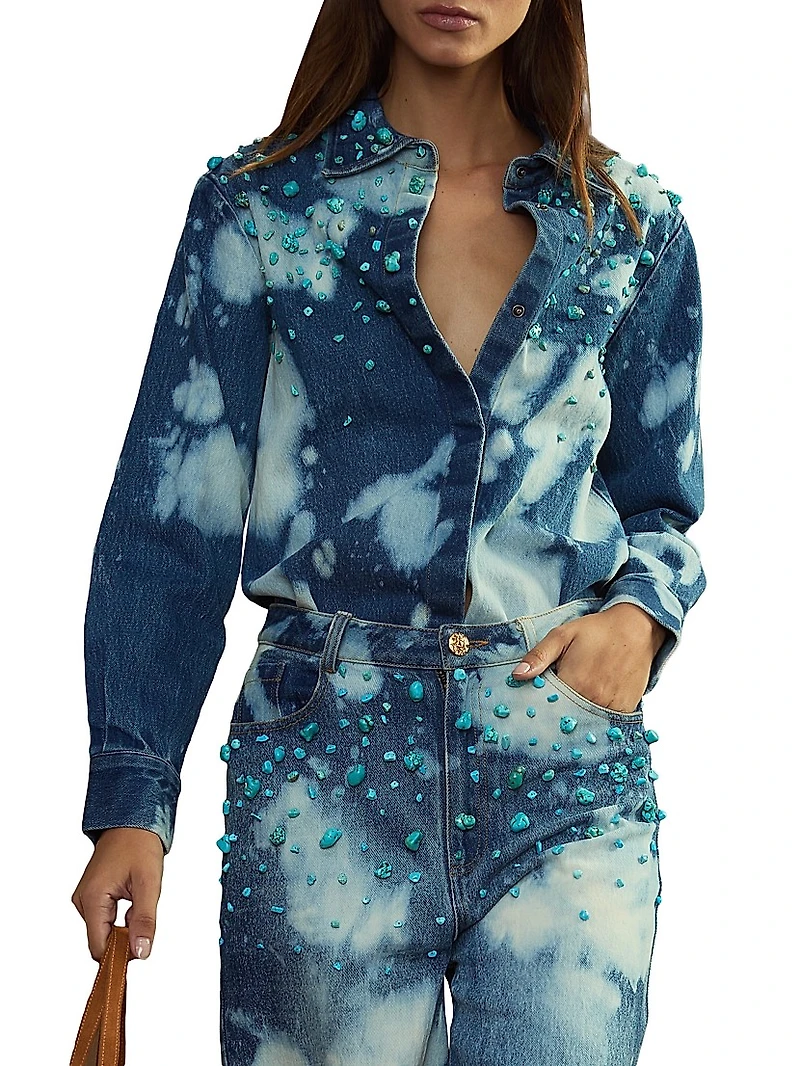 Stone Wash Denim Embellished Shirt