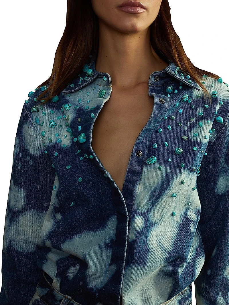 Stone Wash Denim Embellished Shirt