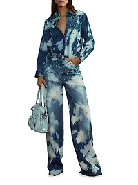 Stone Wash Denim Embellished Shirt
