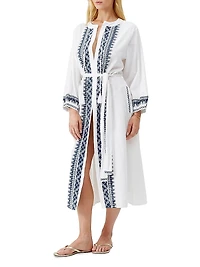 Embroidered Cotton-Linen Cover-Up Caftan