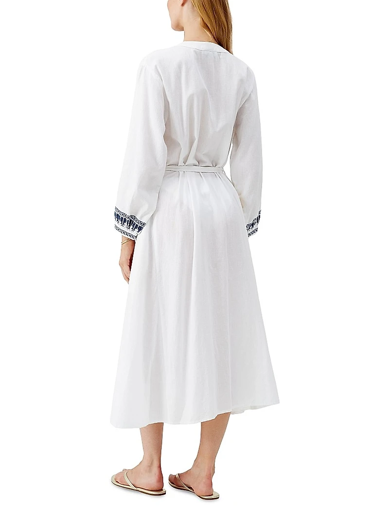 Embroidered Cotton-Linen Cover-Up Caftan